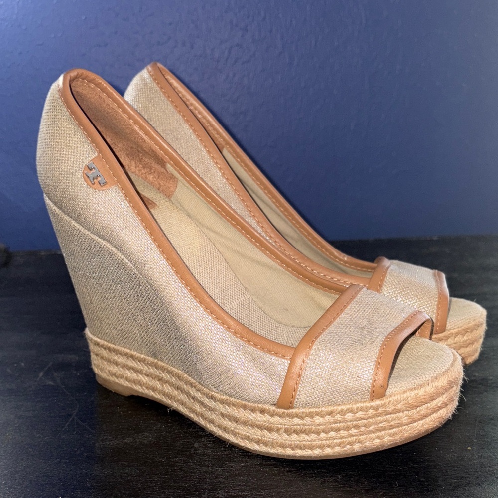 Tory Burch Majorica Peep Toe Wedge – Size 37 (US 6.5–7)